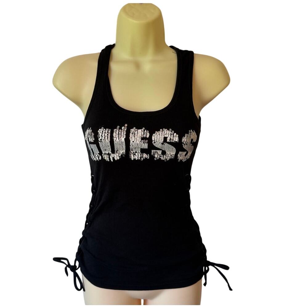 Guess Vintage Cotton Sequin Y2K Side Lace Up Top Size Small